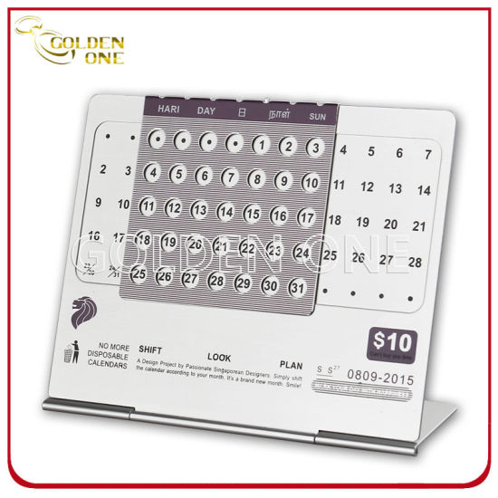 Regalo de promoción Logotipo impreso Mini tamaño Metal Desktop Aluminio Calendario