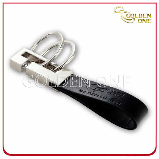 Llavero de cuero genuino de lujo con 2 anillos.