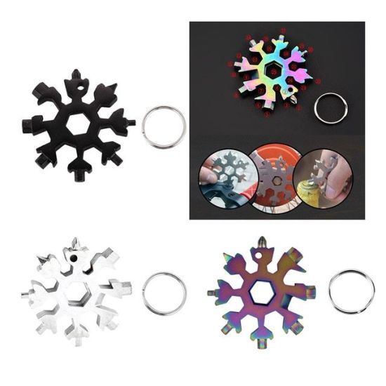 Acero inoxidable 18 en 1 herramienta de llave de bolsillo multifuncional de copo de nieve