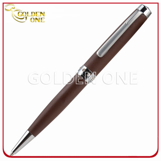 Bolígrafo de metal con envoltura de decoración de cuero para regalos de promoción
