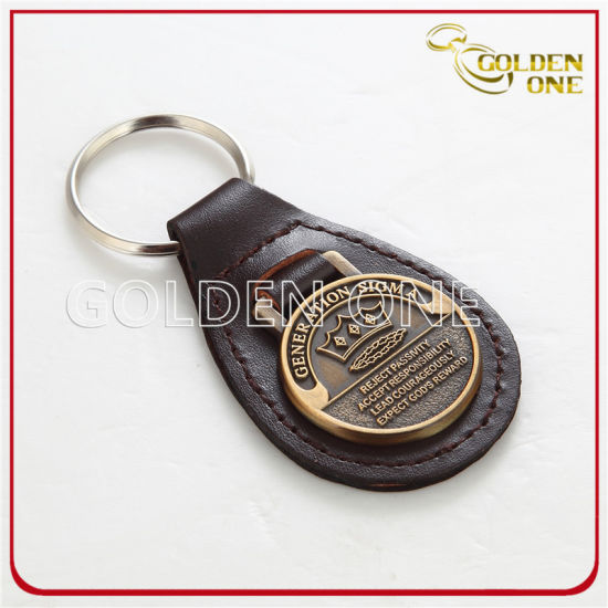 Forma redonda Customed Metal & Leather Key FOB