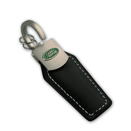 Llavero de cuero genuino de lujo con 2 anillos.