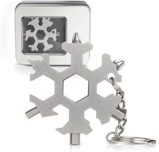 Acero inoxidable 18 en 1 herramienta de llave de bolsillo multifuncional de copo de nieve