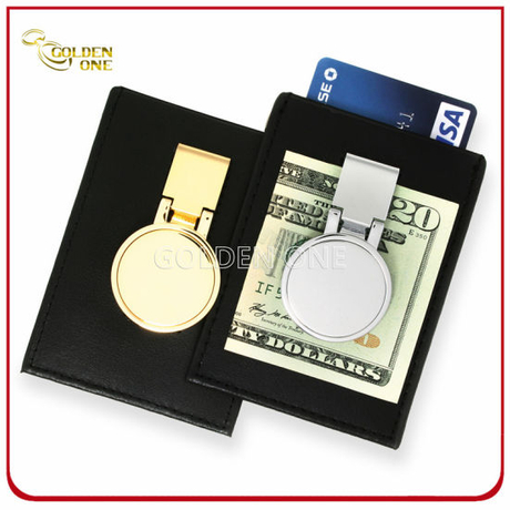 Clip de dinero de metal de lujo con soporte de cuero para tarjeta de crédito