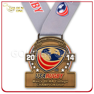 Campeonato de rugby antiguo latón chapado en el esmalte suave medalla