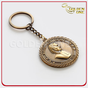 Tenedor de llave de metal de oro antiguo de la forma de la moneda 3D