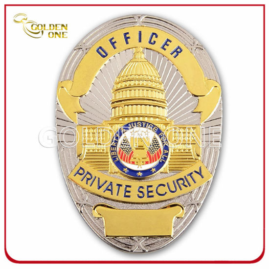 Insignia militar de seguridad de la policía de la policía de metal de chapado de oro personalizado con soporte de cuero