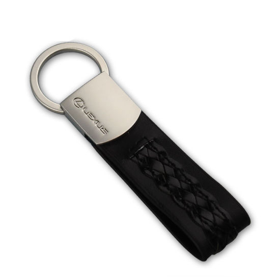 Llavero de cuero genuino de lujo con 2 anillos.