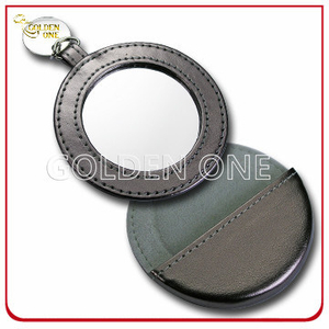 Espejo de bolsillo de cuero de la forma redonda de la forma de la manera de la manera de alta calidad